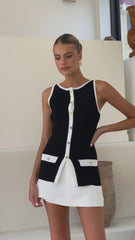 Antoinette Button Up Vest - Black/White