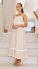 Raelynn Midi Dress - Beige/White