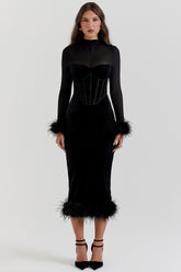 Lianna-Black Velvet Midi Dress