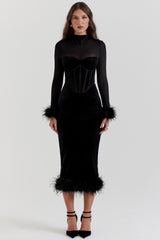 Lianna-Black Velvet Midi Dress