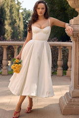Mademoiselle-White Tulle Midi Dress