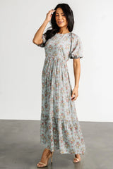 Lucinda Back Tie Dress | Dusty Blue Floral