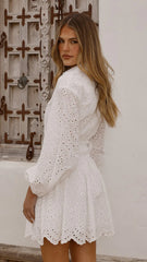 Brittney Long Sleeve Mini Dress - White