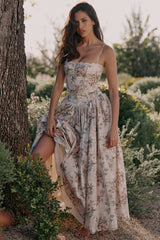 Ysabella-Cream Floral Print Cotton Midi Sundress