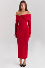 Faith-Holly Red Cashmere Blend Midi Skirt