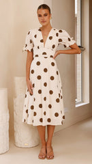 Alondra Midi Dress - White/Camel