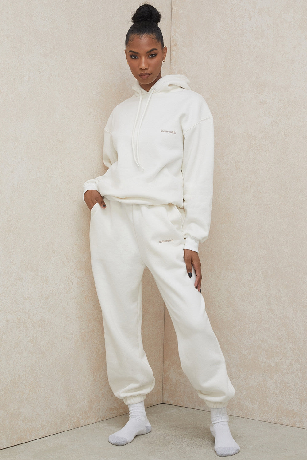 Sky-Off White Fleece Back Jogging Trousers